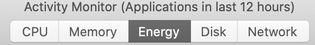 Energy Tab option in Activity Monitor processes.