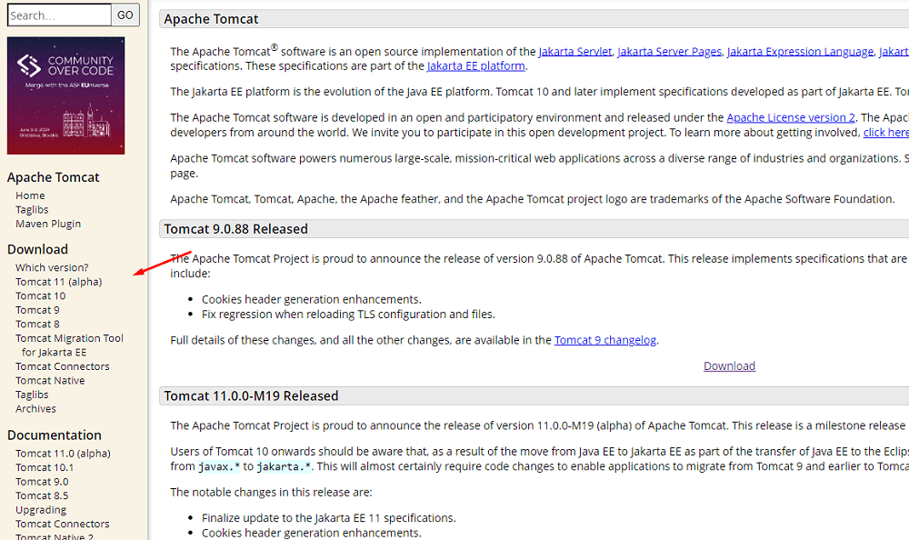 Downloading apache tomcat