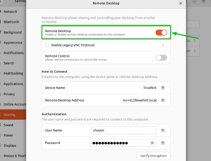 Image showing enabling remote desktop connection.