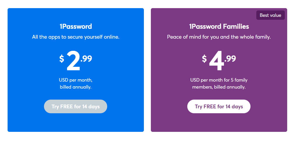 1Password Personal & Family Pricing
