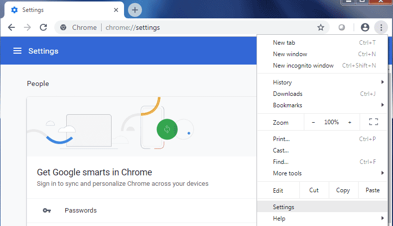 Navigate to Settings in Chrome