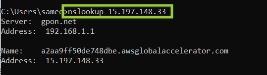 nslookup IP address