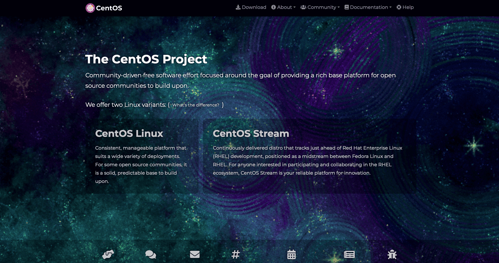 CentOS main webpage. 