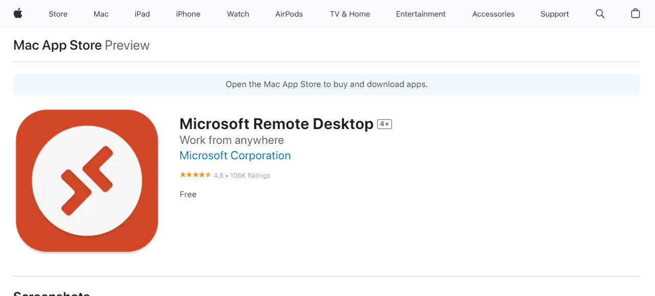 显示 Mac App Store 上的 Microsoft 远程桌面应用程序徽标的图像
