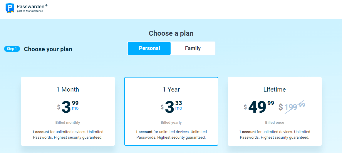 Passwarden Personal plan