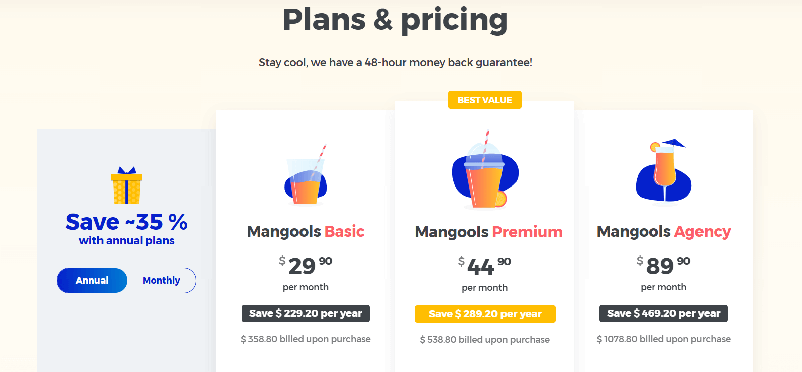 Image showing the pricing plans of Mangools KWFinder