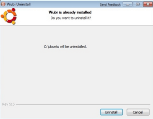 This image depicts what the Wubi Uninstall window looks like.
