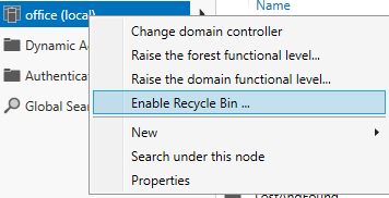 Enabling ad recycle bin 