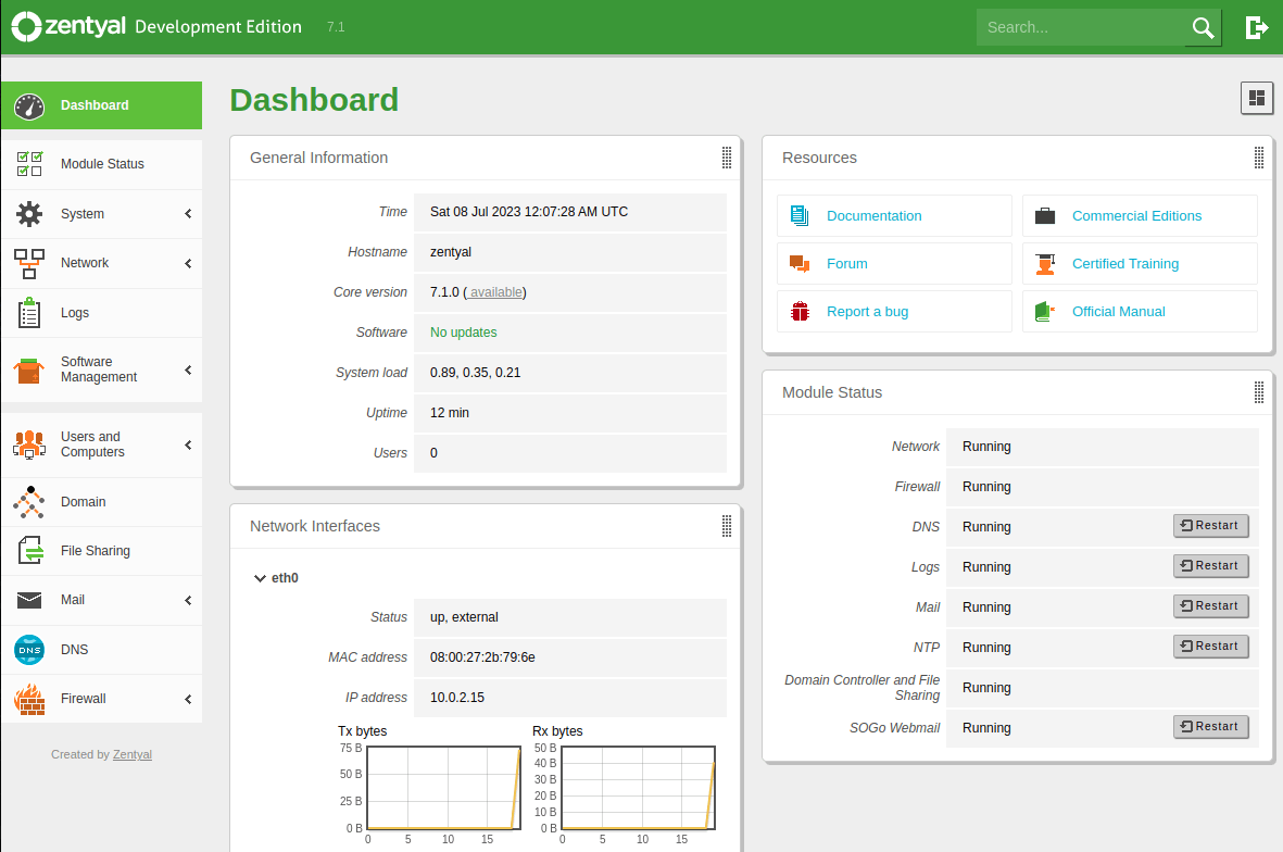 Zentyal Dashboard