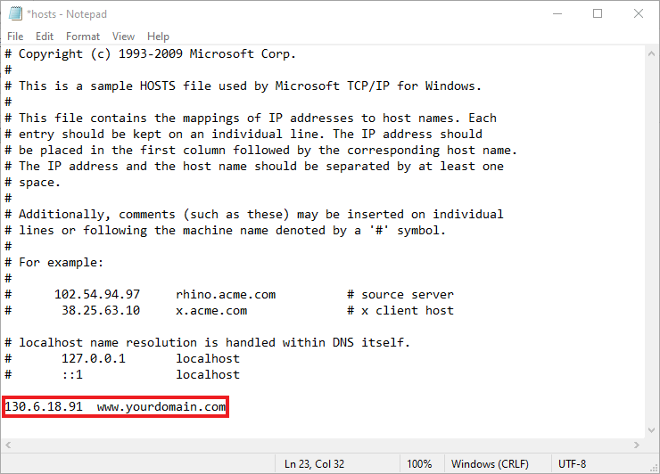 Enter the custom IP address you created before