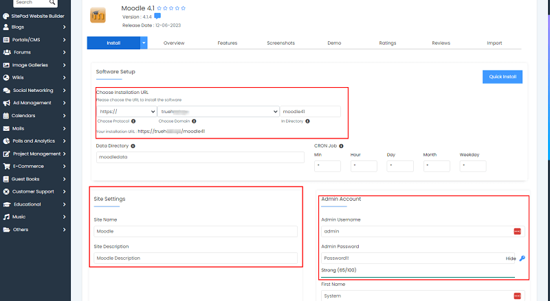 Install Moodle with cPanel