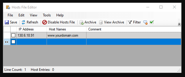 Type your targeted IP address once you are in the Hosts File Editor