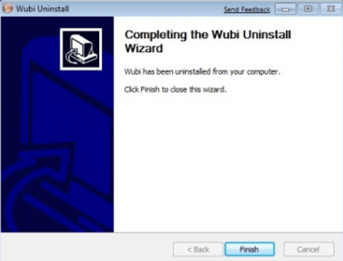 This image depicts the Completing the Wubi Uninstall Wizard window.