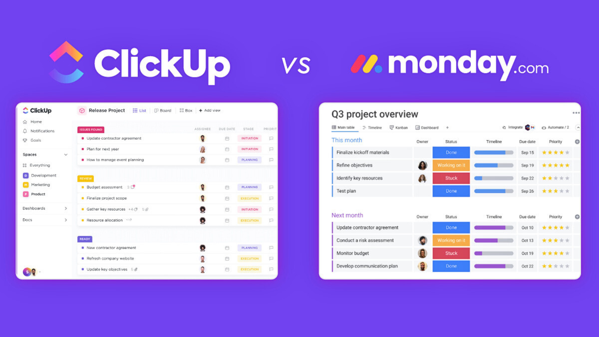ClickUp vs Monday.com - ClickUp and Monday.com UI