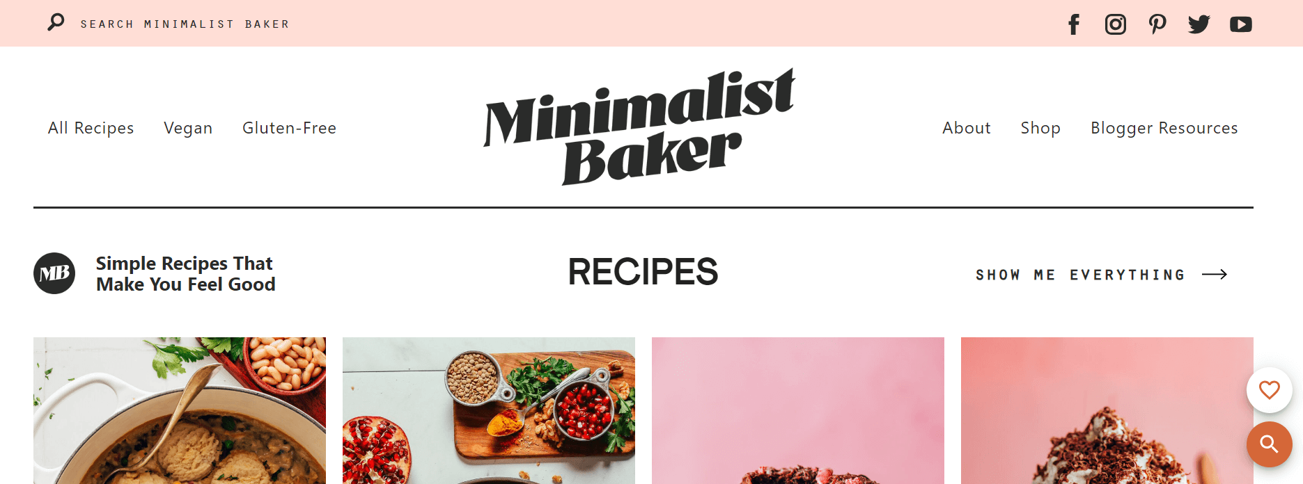 Minimalist Baker homepage