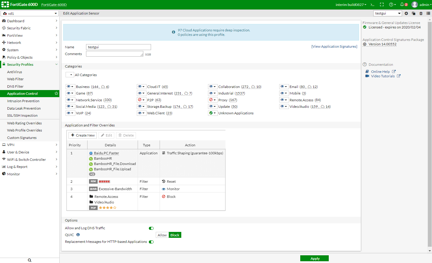 FortiGuard Application Control Service