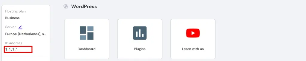 Copy the IP address of the server